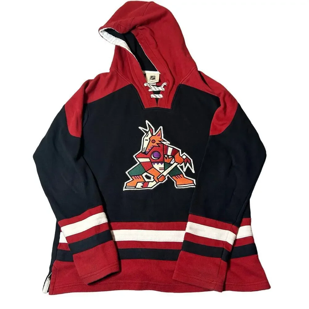 NHL Hoodie Boy XL 18-20 Black‎ Red Arizona Coyotes Stitched Lace Up Hoodie